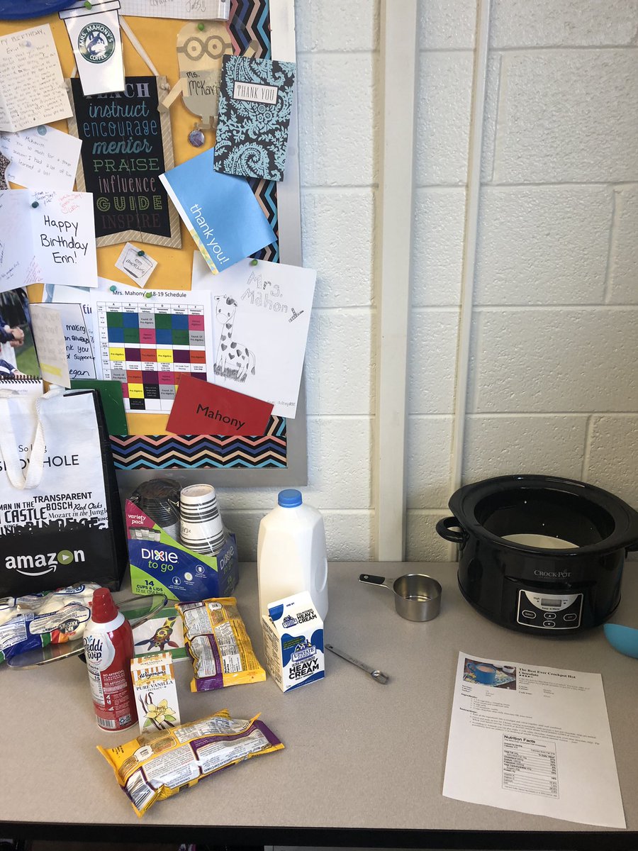 FHSMathManiacs's tweet photo. My advisees wanted a hot chocolate party. What I didn’t tell them was they would have to measure out all the ingredients. #mathiseverywhere #myflinthill #iteachtoo #iteachmath https://t.co/1IJHZdrAlV