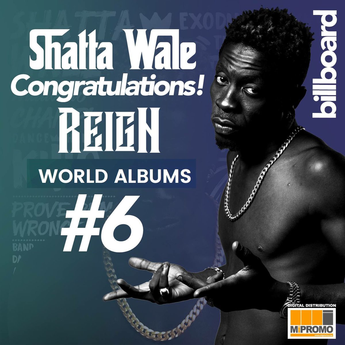 RevolvePlus's tweet photo. Congratulations to @shattawalegh for debuting at the 6th position on the Billboard Top World Albums Chart with the Reign Album. #GhanaMusic https://t.co/0sLtApIhOP