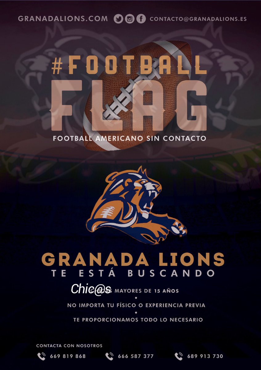 GranadaLions's tweet photo. Granada Lions, competición,esfuerzo,compromiso, satisfacción, todo en uno, te esperamos de 20:30 a 22:30 en el campo municipal de Maracena junto go fit. 
Si quieres más información puedes preguntar en los teléfonos del cartel. 

666 58 73 77 
669 81 98 68 https://t.co/4jxnfqoARJ