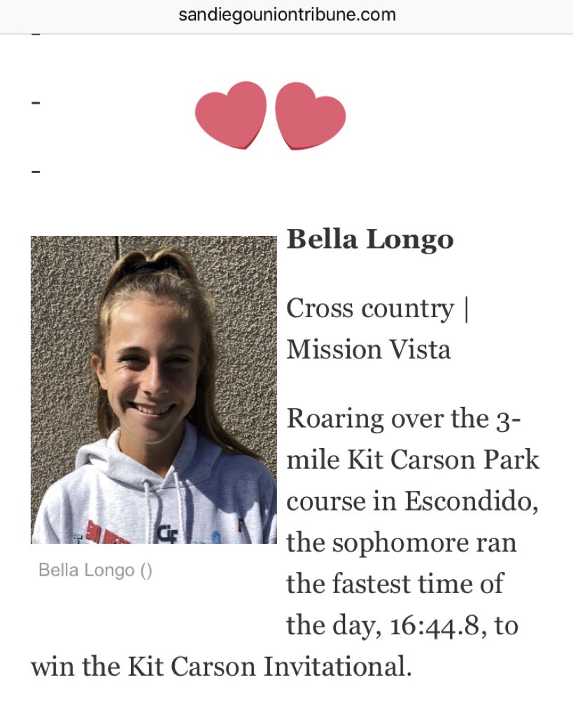 Athlete of the week in the San Diego UT!  #thisgirlisonfire #thatsmybabygirl .<a href="/MissionVistaHS/">Mission Vista H.S.</a>