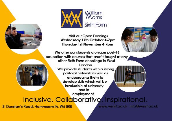 WM6thForm's tweet image. Our next Open Evening is taking place on Thursday 1st November from 4-7 pm. We had a great turn out last week, with fantastic feedback from visiting students and parents. Don't miss out this time, visit us next week!
#openevening #post16 #sixthforms