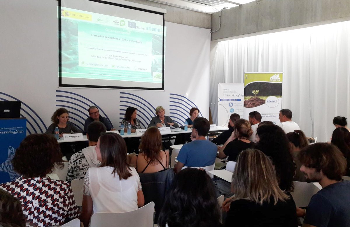 Comienza el curso sobre #innovacion y #sostenibilidad en #acuicultura, que  organiza <a href="/SemillaAriema/">SEMILLA_ARIEMA</a> en el salón de actos de @EcimatUvigo. #EconomíaAzul