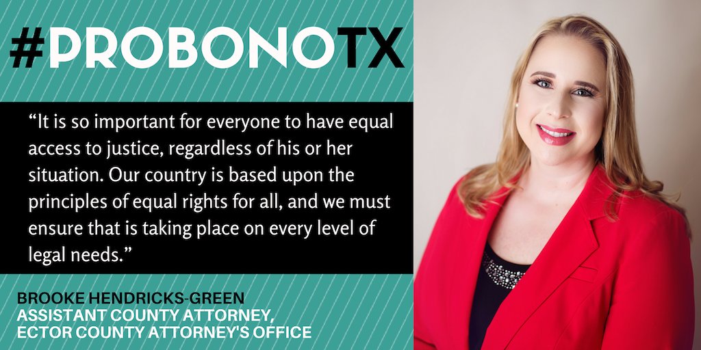 statebaroftexas's tweet photo. Brooke Hendricks-Green, an assistant county attorney with the Ector County Attorney's Office, talks about her work with @lanwt #probonoTX #NationalProBonoWeek #probono https://t.co/Qjr5ROdTqD https://t.co/Sz6Ebk4vpj