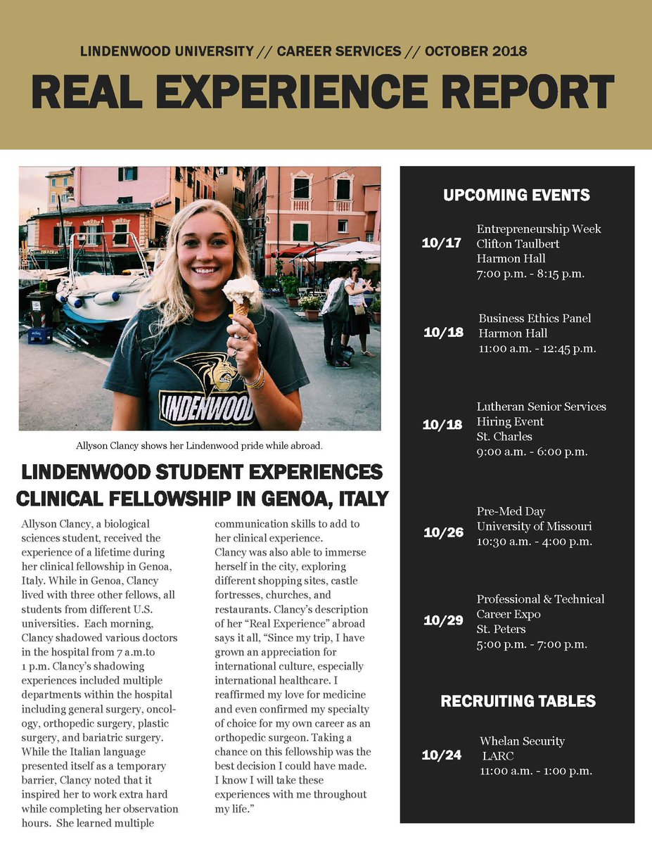 lionsgethired's tweet photo. Check out our updates on experiential learning at Lindenwood in our latest edition of the Real Experience Report! #RealExperienceRealSuccess https://t.co/PARVKpUIZO