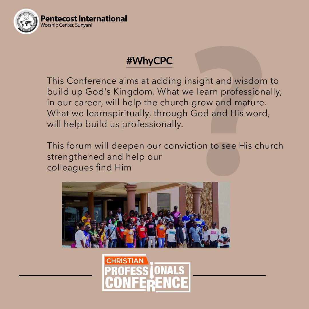 cfrimpong74's tweet photo. Why must you attend Christian Professionals Conference???...@SunyaniPiwc
#WhyCPC
#SuccessGodsWay
#PIWCSunyani https://t.co/wlsqc9wpf1