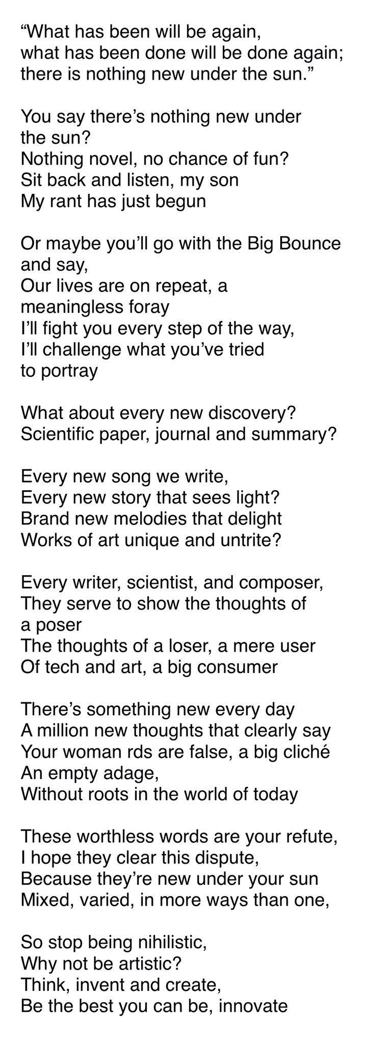 Abdullah Ali Posted This Raw Poem Yesterday Here S The Final Form After Editing It Up To Standard This Is What I Think About This Passage Form The Bible What Has