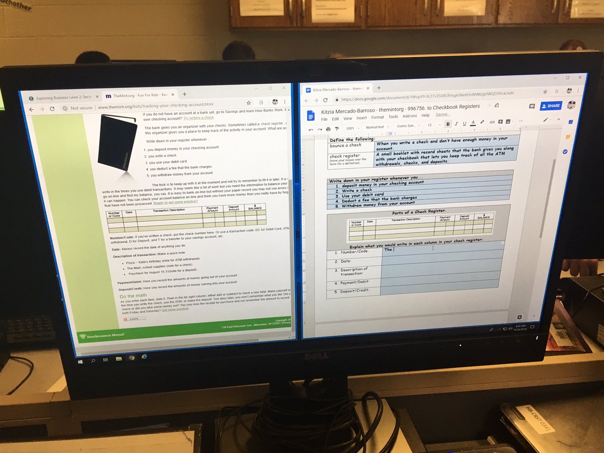 MrsBeckTech's tweet image. 8th Grade is all about Finance. The students have started to write checks and track their expenses in their check registers. #FinancialSmart