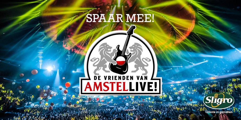 Wil jij naar De Vrienden van Amstel Live? Je kunt er bij zijn! Spaar vanaf morgen voor toegangstickets voor de exclusieve Sligro concerten op zondag 27 of maandag 28 januari! --> bit.ly/2oLE2n9 #Sligro #VriendenVanAmstelLive #Amstel #food