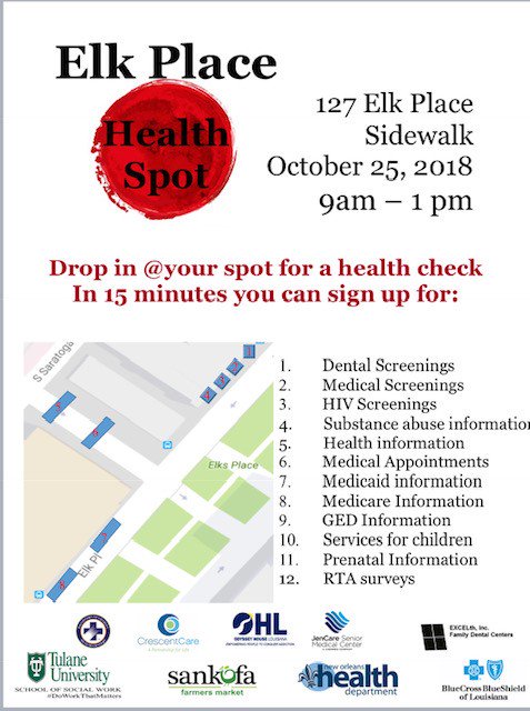 MakeConnexNOLA's tweet photo. Free Resources! If you or someone you know needs to be tested or screened, drop by!!! #MakingConnex #MakeConnexNOLA https://t.co/c3JLmE4p7n