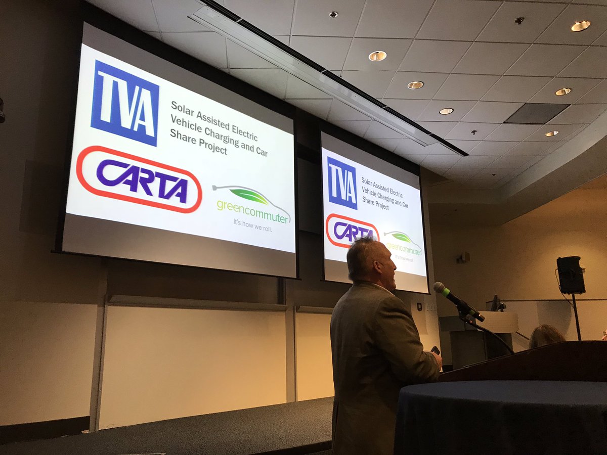 timechols's tweet photo. Speaker at @SEEAlliance #EEFusion sharing about Chattanooga’s EV effort—free EV shuttle downtown. Lots of chargers. And a Nissan LEAF factory. https://t.co/IshASPoDSb