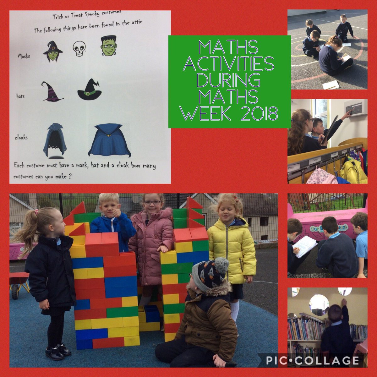 StPetersPlum1's tweet photo. A variety of photos showing how Maths Week Ireland was celebrated in St Peter’s PS! #problemsolving #activelearning #teamwork #mathstrails https://t.co/zcw3BWb45Z