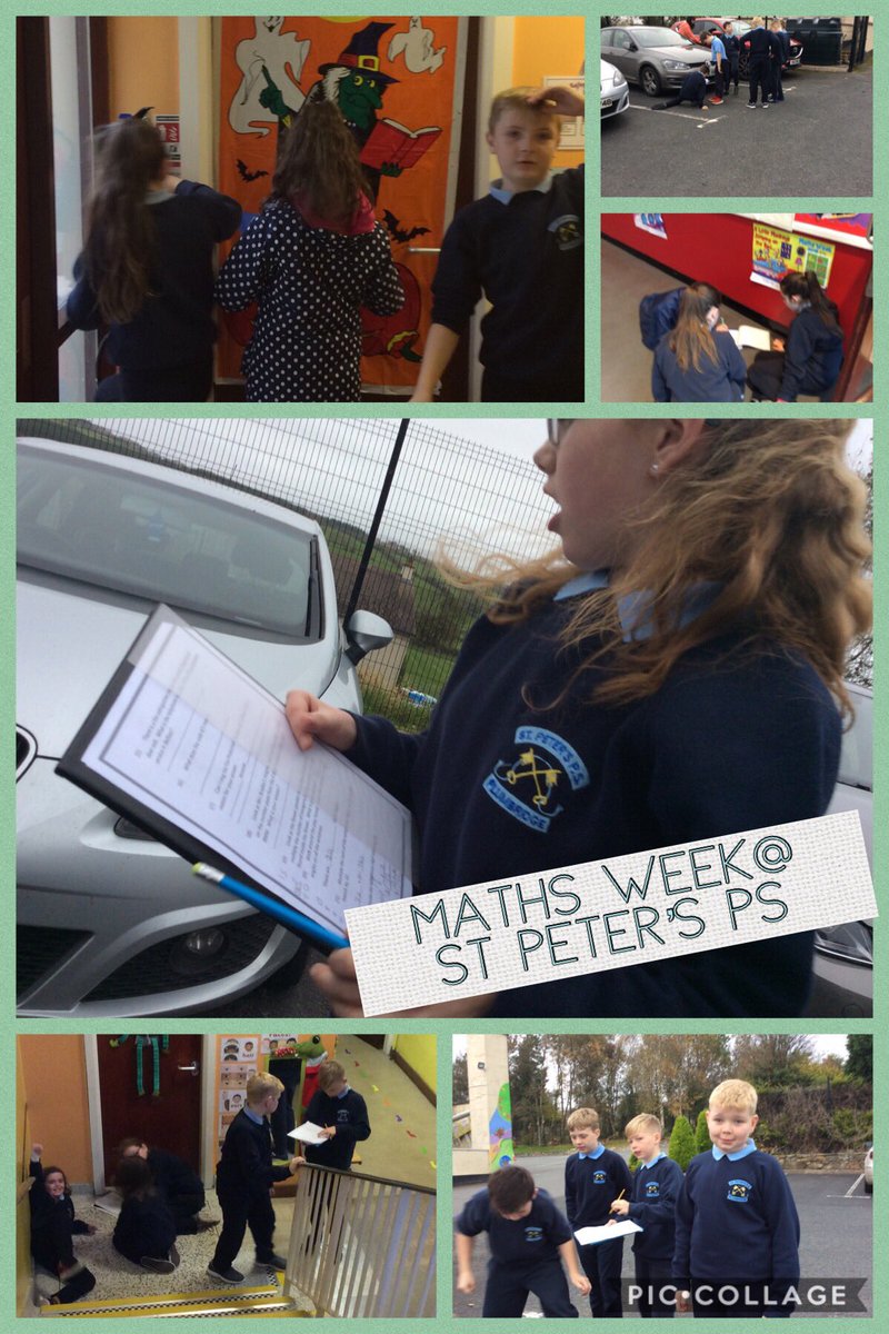 StPetersPlum1's tweet photo. A variety of photos showing how Maths Week Ireland was celebrated in St Peter’s PS! #problemsolving #activelearning #teamwork #mathstrails https://t.co/58bhmOcudy