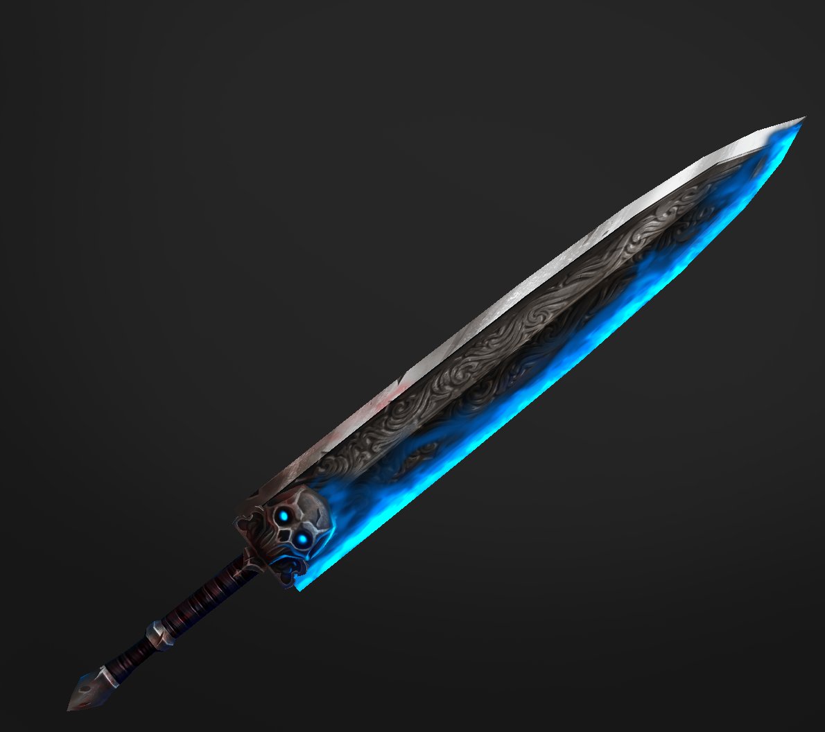 blue flaming sword