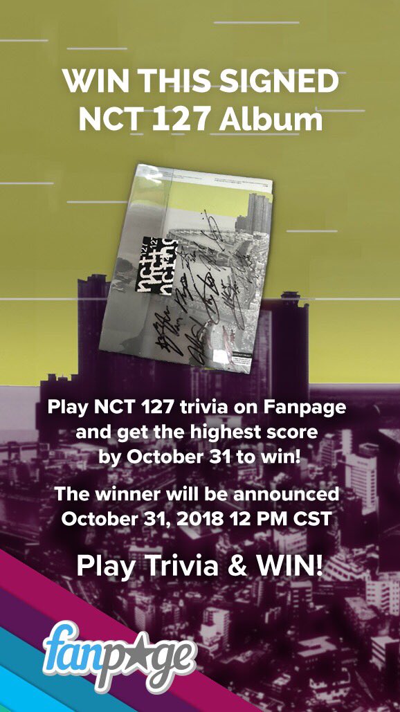 KevanKenney's tweet photo. 🚨JUST ANNOUNCED! 🚨

Myself &amp; #Fapage are giving away an autographed @NCTsmtown_127 album in celebration of this week’s #GetToKnow | #NCT127!

1️⃣ Download #Fanpage (link below)
2️⃣ Play #NCT_127 trivia
3️⃣ Highest score by 10/31 wins!

Free download: https://t.co/JmJzES44uV https://t.co/VKahWodiSI
