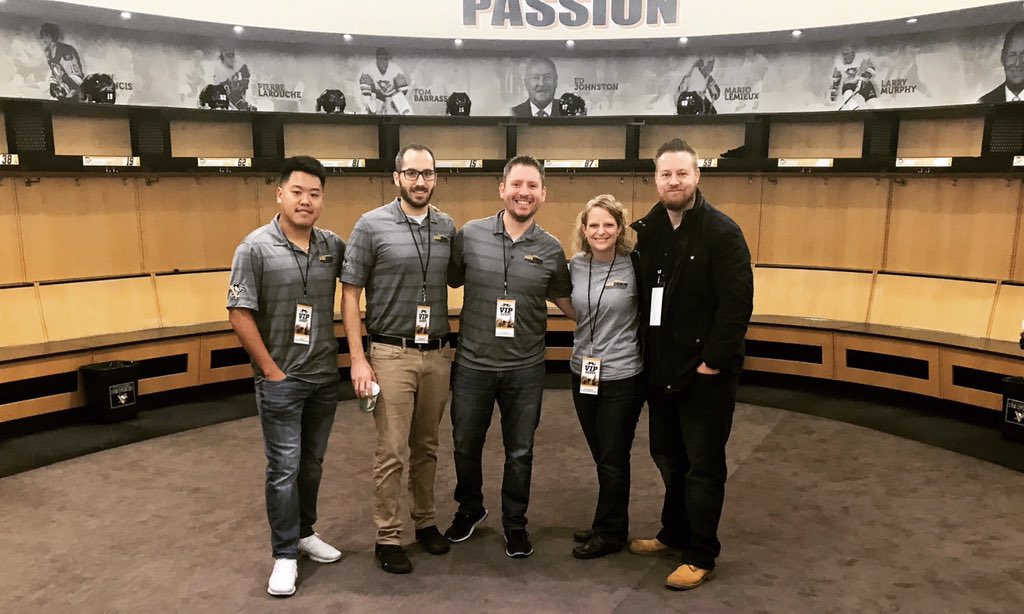 PittComm's tweet photo. Got to send a few of our team members to tour the Pen’s facility.  What a great way to start the work day! #letsgopens https://t.co/ht3ADKQvML