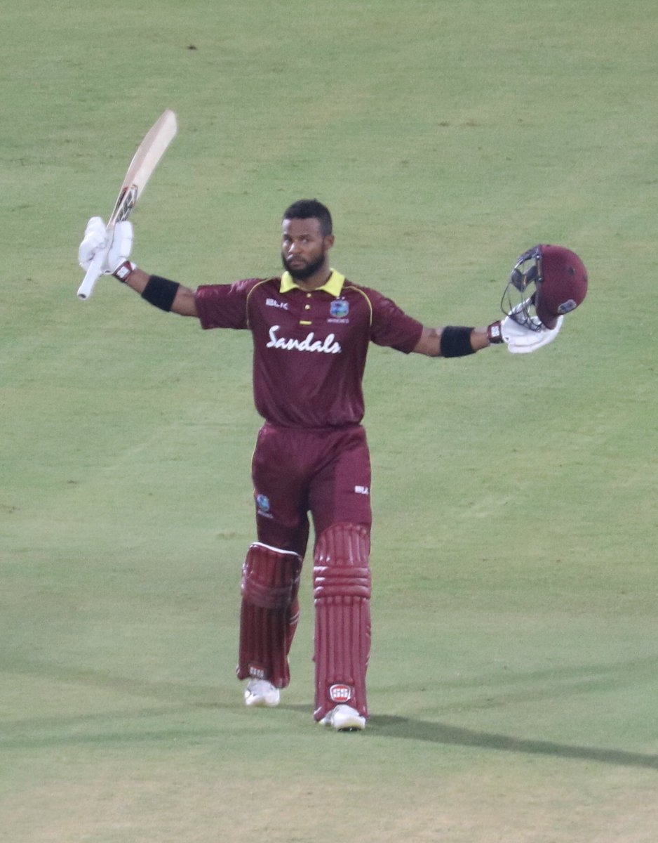 The magical triple figures for Shai Hope 💯
WI 295/5 (46overs)
Hope 106* Holder 11*
Target 322
#WIvIND