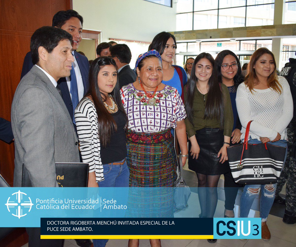 pucesedeambato's tweet photo. La PUCE Sede Ambato se complace con la presencia de la Dra. Rigoberta Menchú, Premio Nobel de la Paz
#CSIU3 #PUCESA #DejaTuHuella #TúTambiénPuedesHacerlo #SoyDeLaCato #Ambato https://t.co/sk7T1PK5mD