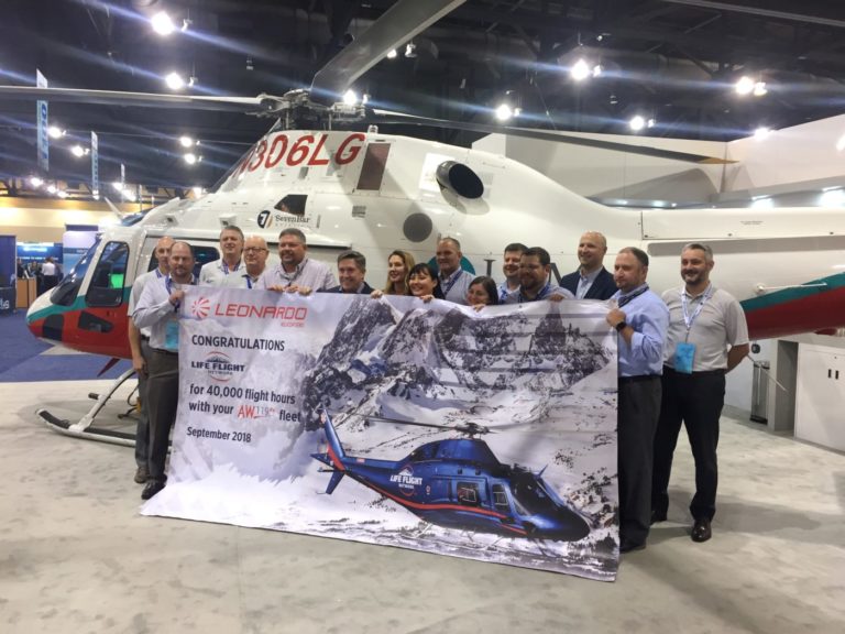 verticalmag's tweet photo. #HEMS operator @LifeFlightNtwrk celebrated passing 40K flight hours in its #leonardo AW119Kx fleet at #AMTC2018: https://t.co/cM3Rf9Iv85 https://t.co/0jKZss9XH5