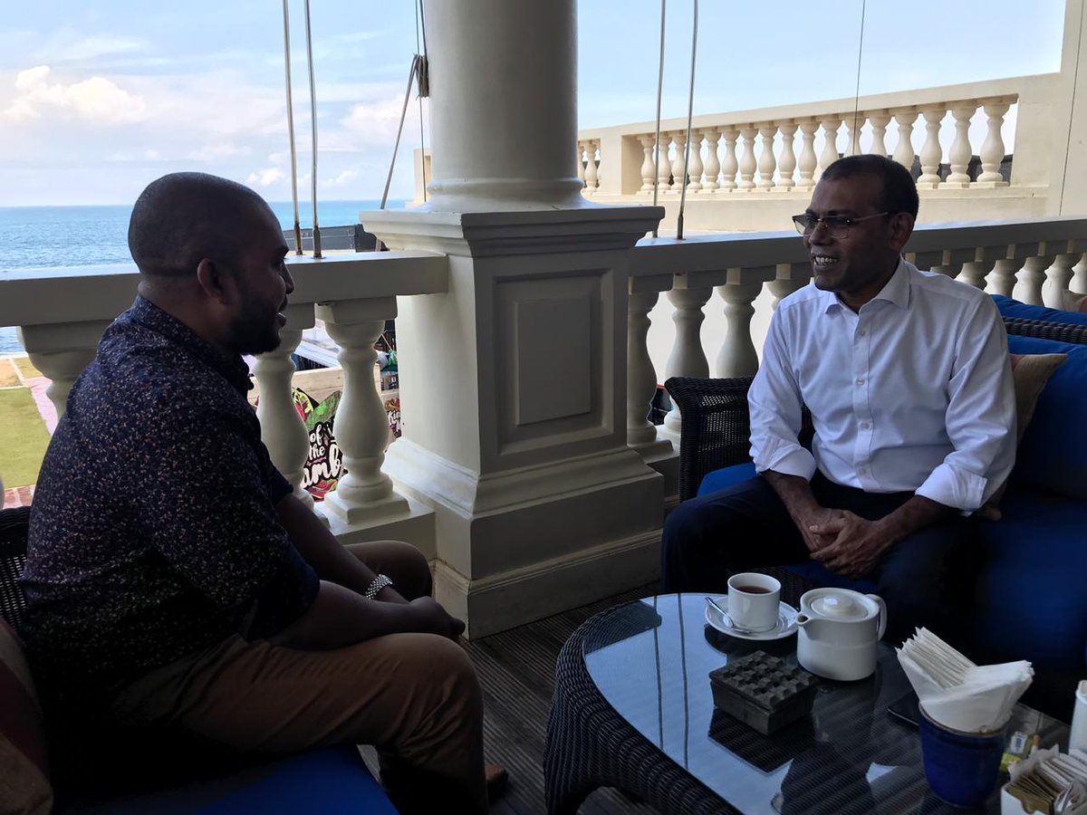 MohamedAmeeth's tweet photo. It was great to catch up with Pres. @MohamedNasheed in Colombo today - great discussion &amp; exchange of ideas. 👍

#FreePresidentNasheed https://t.co/0lUxa1J9aw