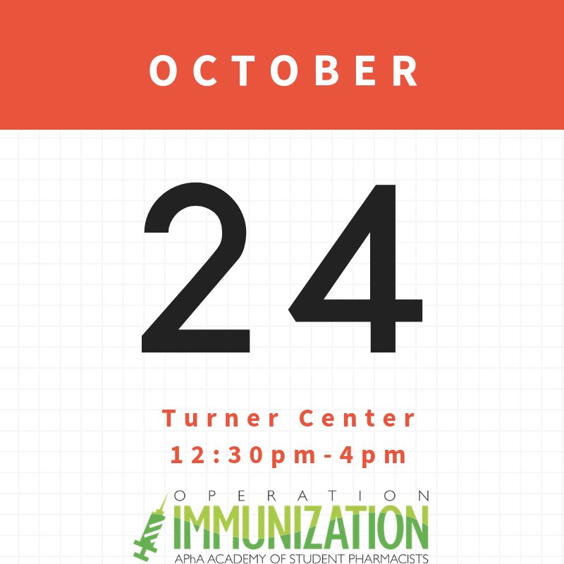 today is the LAST #operationimmunization event to get your flu shot!!! come stop by the Turner Center from 12:30pm-4pm 💉