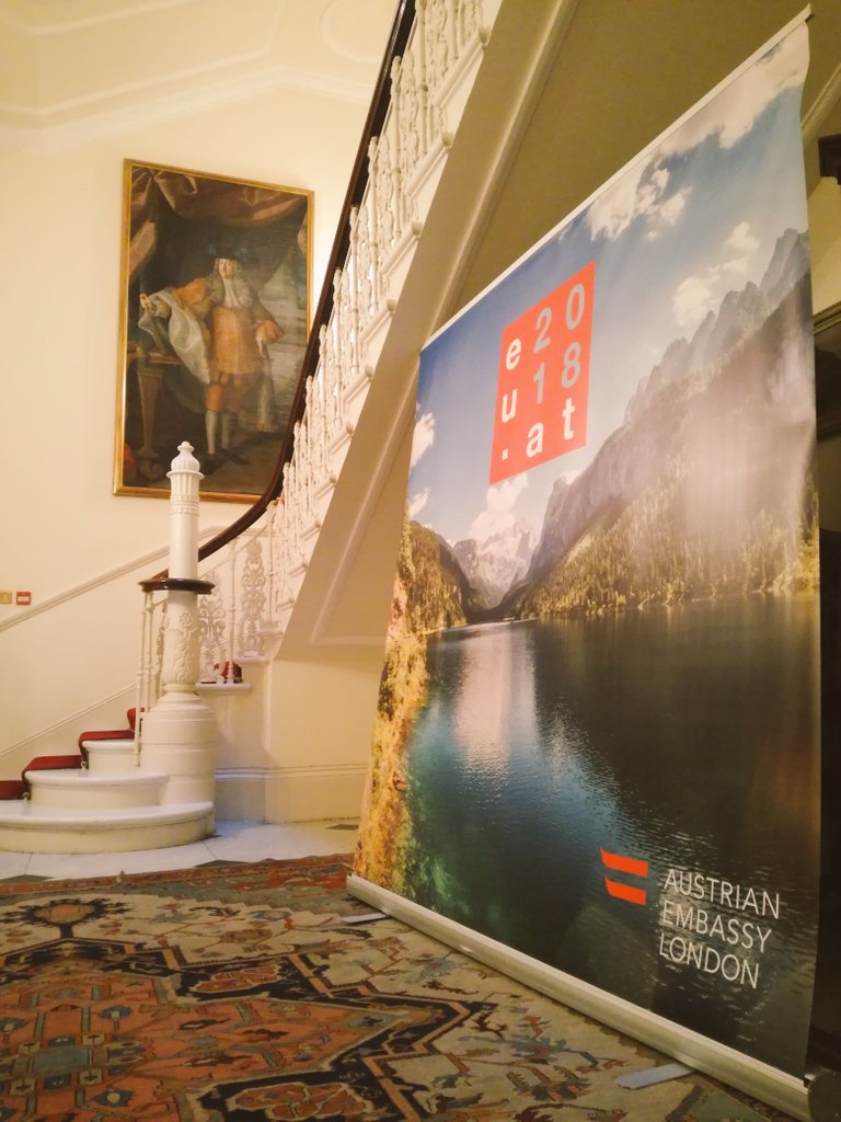 AlexEriksroed's tweet photo. Preparations in full swing for Austrian National Day. Expecting 350+ Austrians at @austriainuk! 

2018 a special year, as we celebrate the 100th birthday of the Austrian Republic (#Austria100), but also commemorate the 1938 Anschluss.
#EU2018AT 

Info: https://t.co/lVasVQf94s https://t.co/LP63yVTBo3