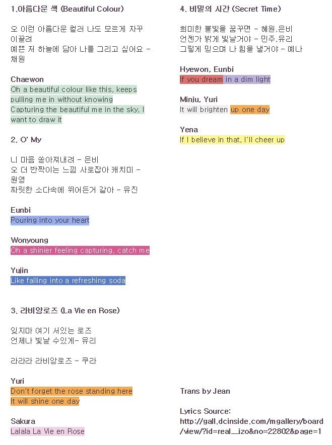 Jean On Twitter Trans Iz One Color Iz Highlight Medley Lyrics New Songs Only ìì´ì¦ì Izone twitter