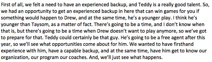 Mickey Loomis gave an expansive answer last night on why the Saints traded for Teddy Bridgewater on <a href="/SiriusXMNFL/">SiriusXM NFL Radio</a>.