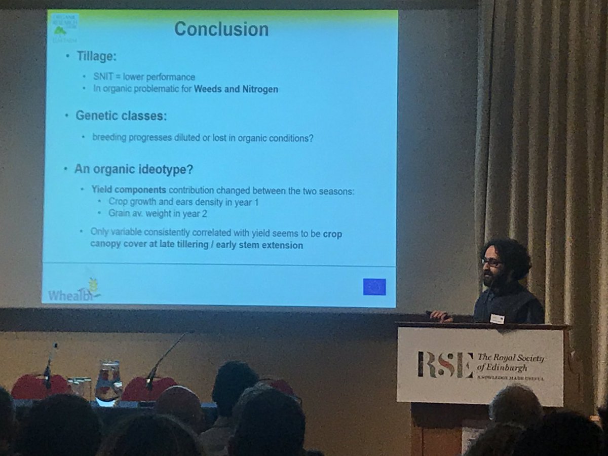 malcolmacaulay's tweet photo. Ambrogio Costanzo @Ambro_ORC @OrgResCent tells the @whealbi meeting the lessons he learned from an experiment with different soil management in relation to wheat ideotypes https://t.co/6RoWkE2GoO