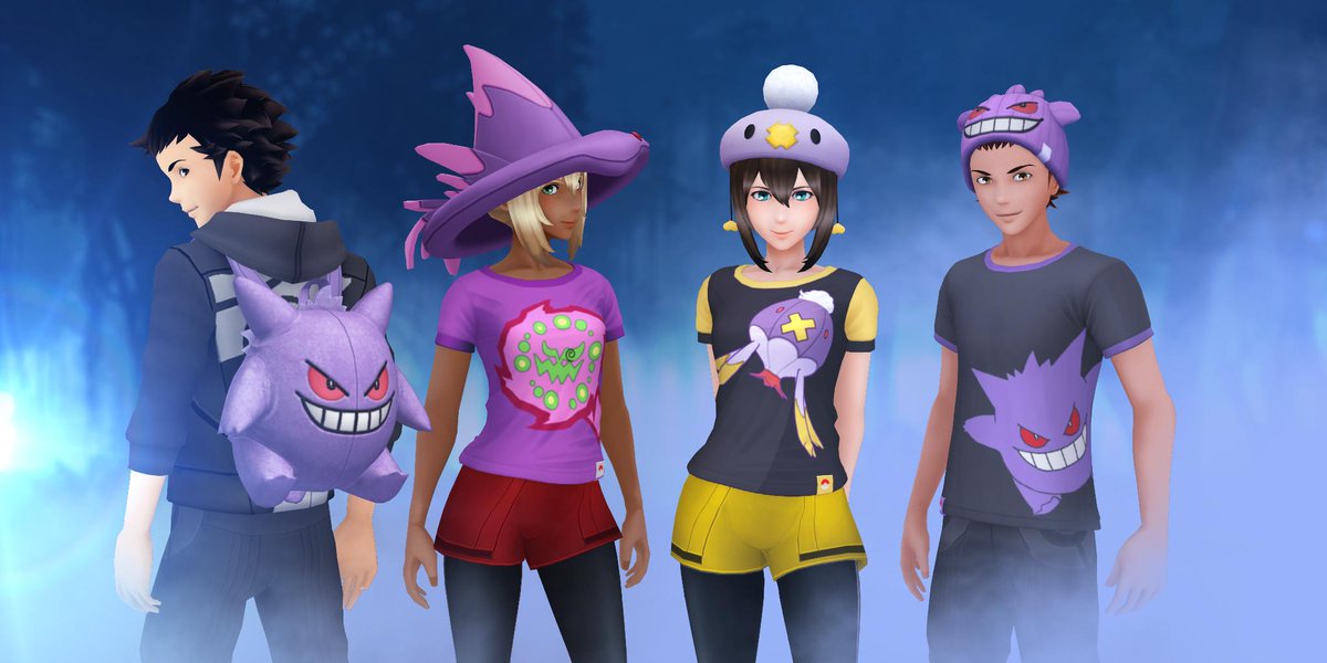PokemonGoBrazil's tweet photo. Os novos looks #PokemonGOHalloween para avatar já estão disponíveis na Boutique! De Toucas de Drifloon a Mochilas de Gengar, agora você poderá exibir seu amor por esses Pokémon o ano inteiro! #PokemonGo https://t.co/HCaPE4v7si