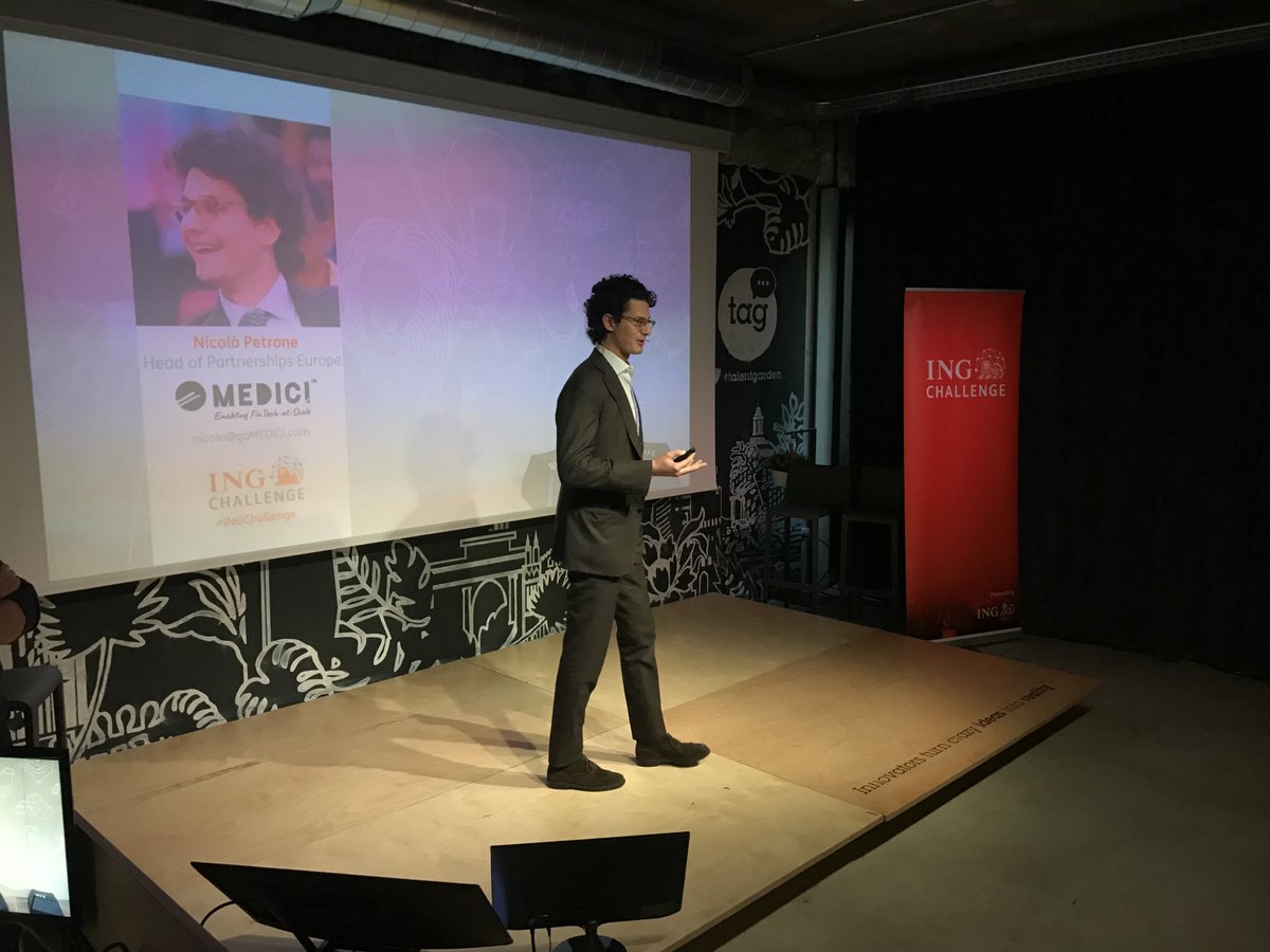 INGItalia's tweet photo. "Sono emozionato di essere qui, perché incontri di questo tipo sono fondamentali quando si parla di innovazione": @nicolo_petrone di @goMEDICI avvia i lavori! #INGChallenge https://t.co/y3PPuGj2m6