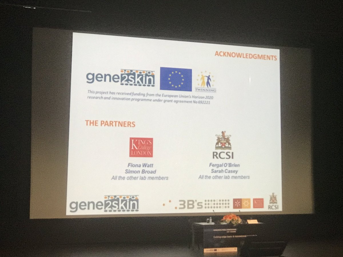 fjobrien's tweet photo. Alexandra Marques bringing the #Gene2Skin Final Conference detailing some of the great accomplishments of the project. Been a real privilege to be part of it &amp; to work with @3bsuminho &amp; @KCLstemcells @RCSI_Irl https://t.co/RKlZFbN3nd
