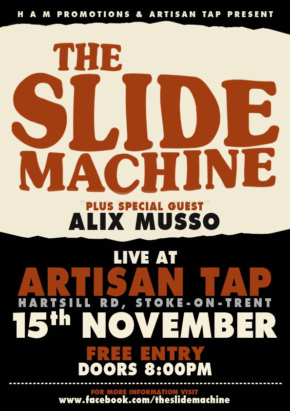We will be playing at Artisan Tap, Stoke on Thursday 15th November!