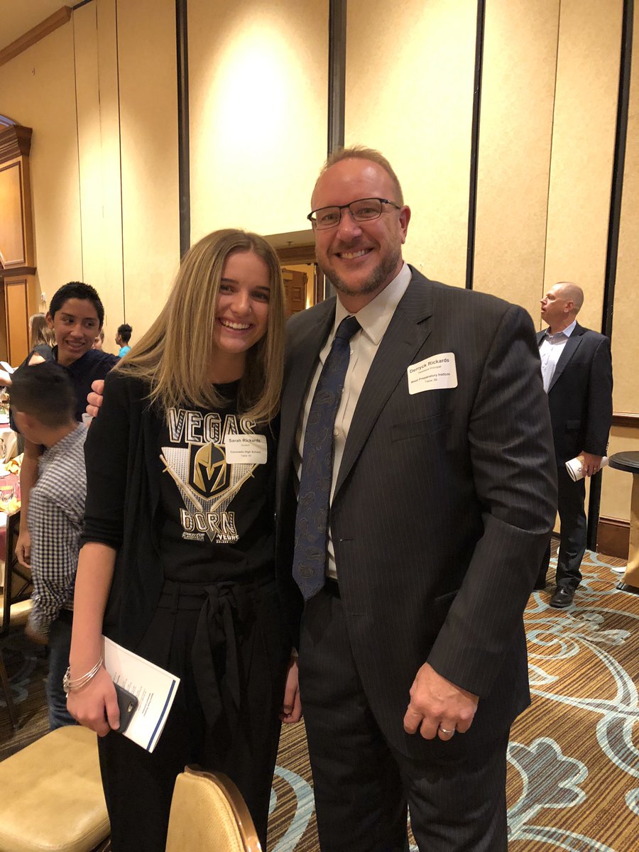 DerryckRickards's tweet photo. Lovely and impressive @WestPrepLV and @CougarsStuco students at Mayor’s Prayer Breakfast. Lucky enough to see my daughter there too! Inspiring keynote from @GoldenKnights Pres, Kerry Bubolz. Go Knights Go! @WestPrepHSStuCo @ClarkCountySch @coronadocougar @EDE4CCSD @SuptJaraCCSD https://t.co/SC51Cqr9Rn
