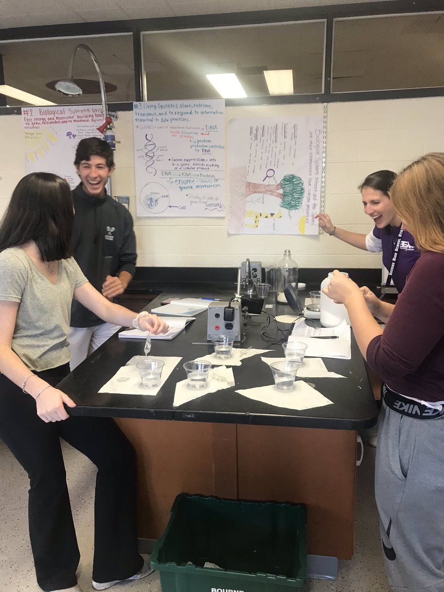 KCook_BPS's tweet photo. Mrs. J’s #APBio students engaged in diffusion with dialysis tubing.  Mrs. J’s dance moves were just a bonus!  #STEMWeek @AJaroBHS https://t.co/LDvcWEstzk