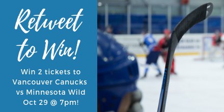 *CONTEST* RT to enter to WIN 2 tickets to the <a href="/Canucks/">Vancouver Canucks</a> vs <a href="/MinesotaWild/">Minnesota Wild</a> this coming Monday at 7pm at <a href="/RogersArena/">Rogers Arena</a>! #VarietyWeek