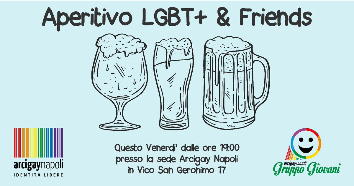 GruppoGiovaniNA's tweet photo. Questo venerdì dalle ore 19:00 presso la nostra sede @arcigaynapoli in vico San Geronimo 17, portate con voi voglia di fare festa e stare insieme, perché vi aspettiamo per il nostro "AperiRainbow"!!! 🍹🌈🎼 #StayRainbow #VitainArcigay @Arcigay #LGBTQIA #LGBTQI #LGBTQtwitter #LGBT https://t.co/P9ngsMGjA6