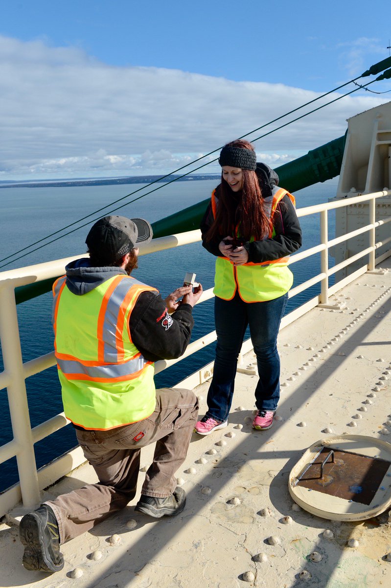 MichiganDOT's tweet photo. #MightyMacWalk17 social media contest winner Emily Misner of St. Ignace took her tour of the #MackinacBridge today with her boyfriend Cord Wilson. But that wasn't the most noteworthy part of their day! 

Congratulations to Emily and Cord on their #engagement! https://t.co/pQe3hOz8YX