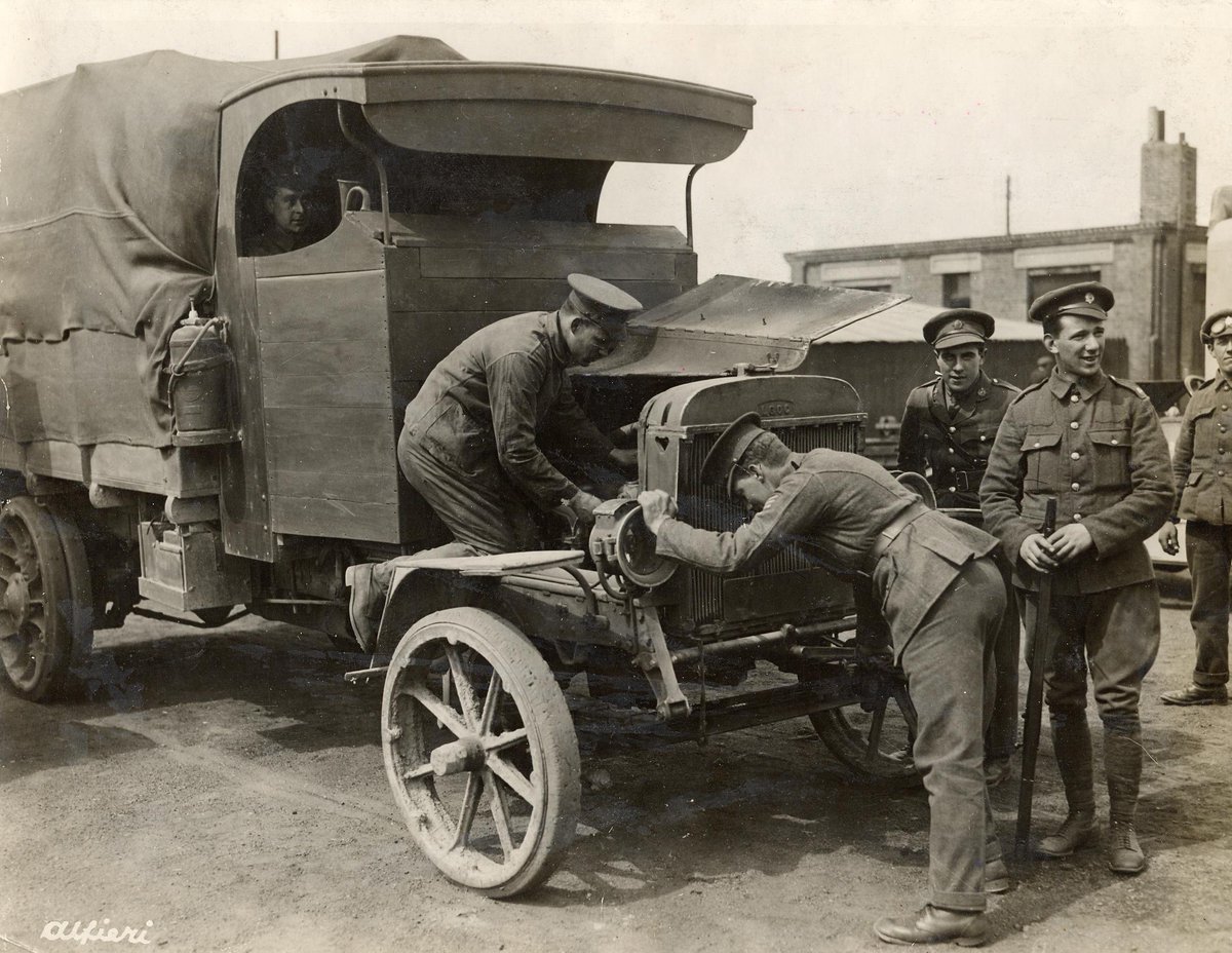 "We started our engines, our hearts in our mouths. Bang! Crash!! Nearly on us. Nine men killed and 14 wounded only 50 yards away. My engine would not start so there we had to stay and repair it, shells pouring around us." William Mahoney, ASC #BusDriver 1916-17 #WW1