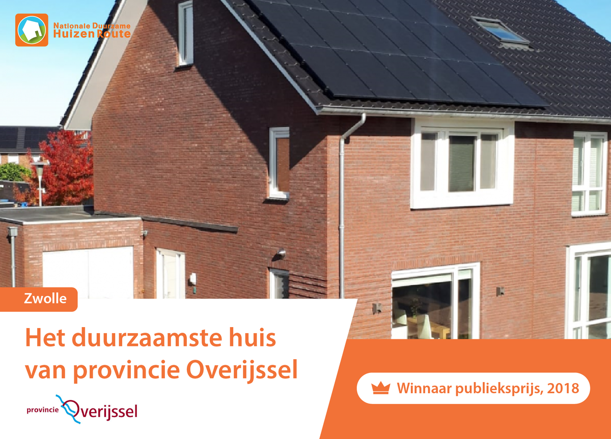 Het duurzaamste huis van Overijssel staat in Zwolle! Het huis van Jorien Sissing en Spencer Roozeboom in Stadshagen is verkozen als publiekswinnaar van de verkiezing Duurzaamste huis van Overijssel 2018. Het huis is aardgasvrij en energiepositief. duurzamehuizenroute.nl