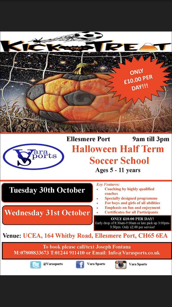 VaraSports's tweet photo. ‼️WOW‼️ Only £10.00 per day 🙌🏼  that’s £1.66 per hour 😱😱😱😱😱 places are filling up fast.

Book NOW -

📱 07808833673
💻 info@varasports.co.uk
📫 Inbox us on social media https://t.co/XkraPbgHxa