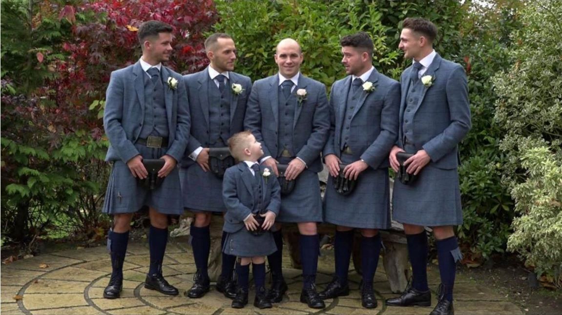 Thanks to Ashley Cook for sending in some photos of her wedding day, they decided on our exclusive Cairngorm Blue outfit. 

Looking Fab 😍