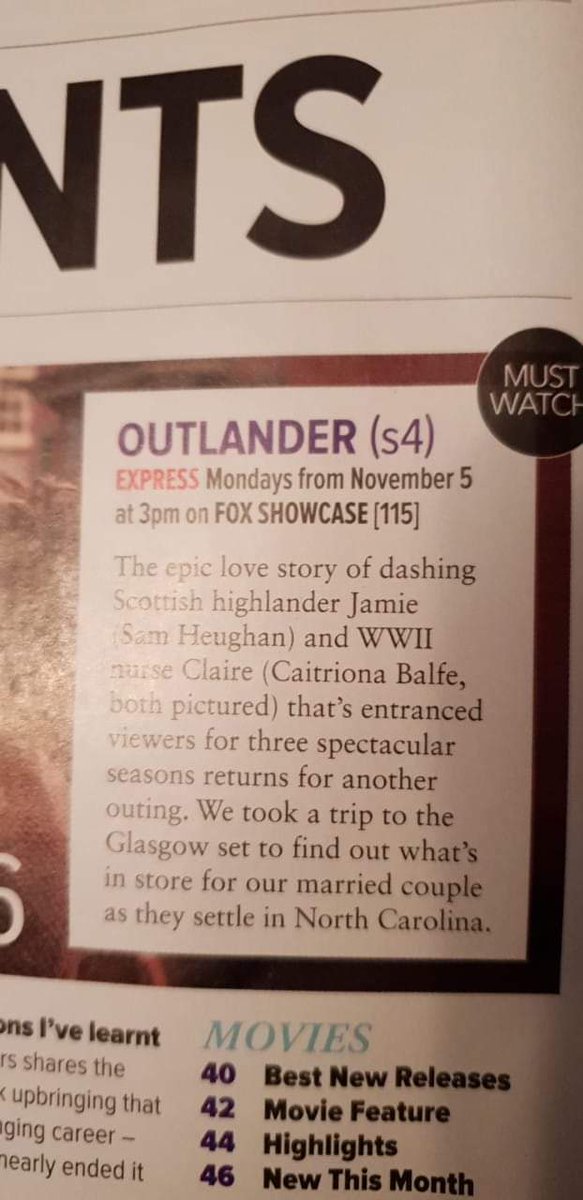 Fleafi7's tweet photo. @Foxtel @FOXSHOWCASE @FOXTEL_Help
Even More Proof that it should be 3pm Monday 5th November for the Season Premiere of #Outlander
#FoxtelFail if you try to change it.
We don't need to see Repeats after Repeats of shows when so much NEW content is avail! https://t.co/OVhlFCwzht