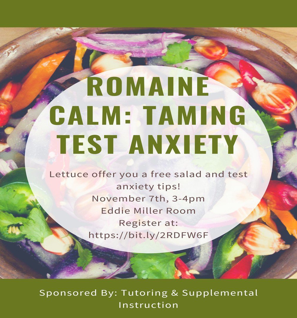 DSCStudentLife's tweet image. FREE Salad &amp;amp; Tips to Tame Test Anxiety Before Finals. Space is limited. Register now at bit.ly/2RDFW6F