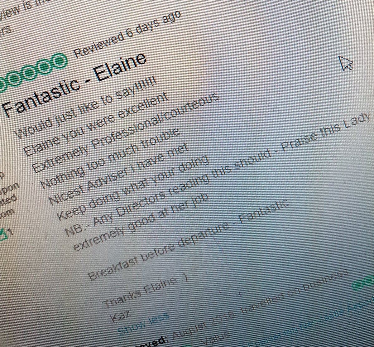 Amazing feedback on TripAdvisor for our receptionist Elaine! Well done Elaine 😀 #premierinn