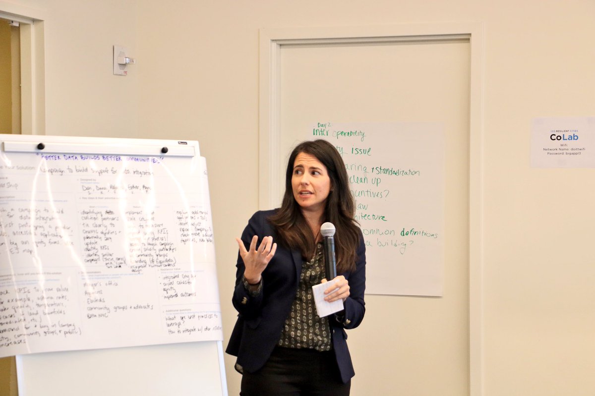 On the final day of the #NYCCoLab, teams are sharing potential data solutions to NYC officials and stakeholders from @NYCDoITT to <a href="/NYClimate/">NYClimate</a> to help address the various shocks and stresses the city faces.