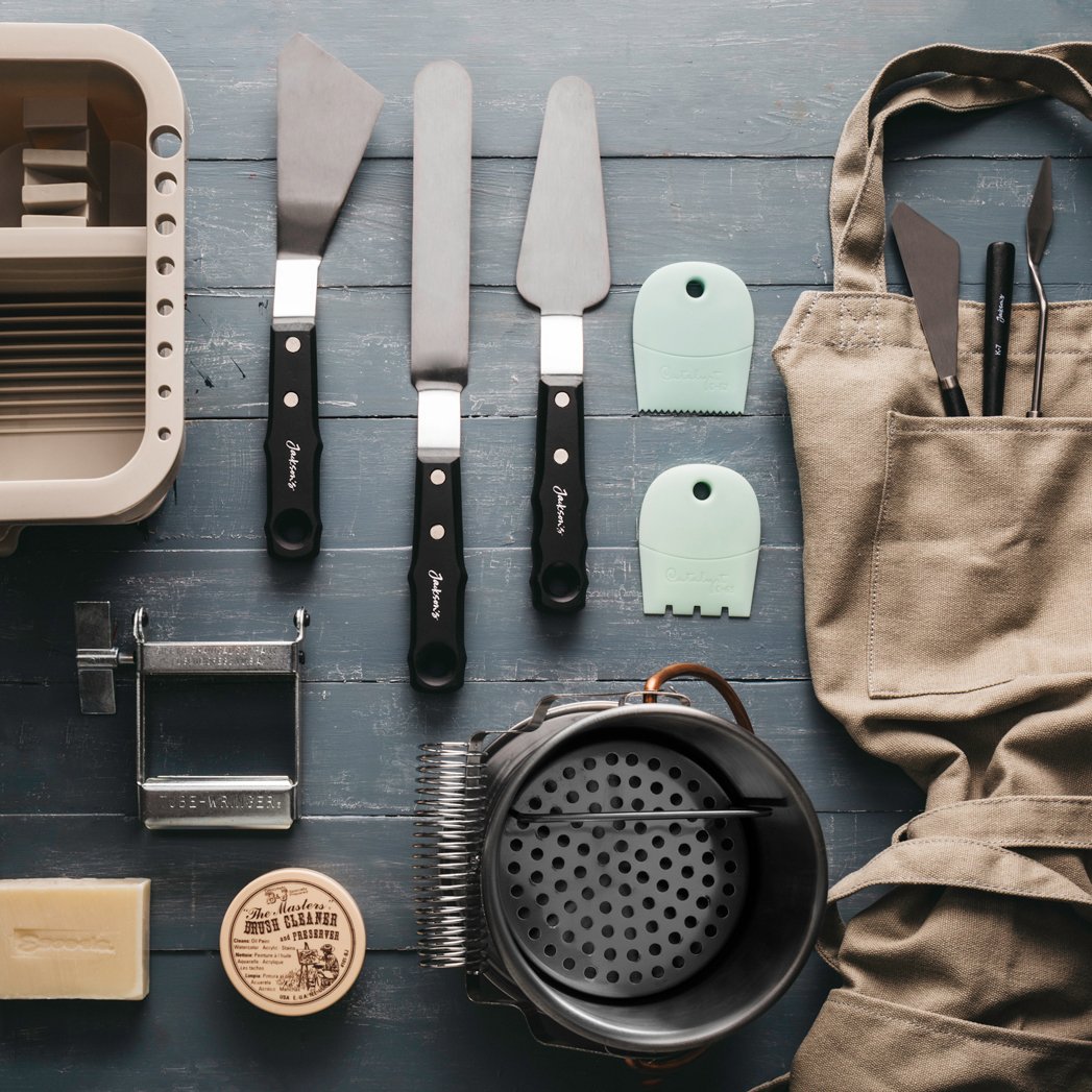 jacksons_art's tweet photo. From brush washers to painting knives and a trusty artist apron, what #artstudioessentials could you not live without? View our studio tools and equipment here: https://t.co/wW1gPpG6dt https://t.co/1Gxqvpju9J