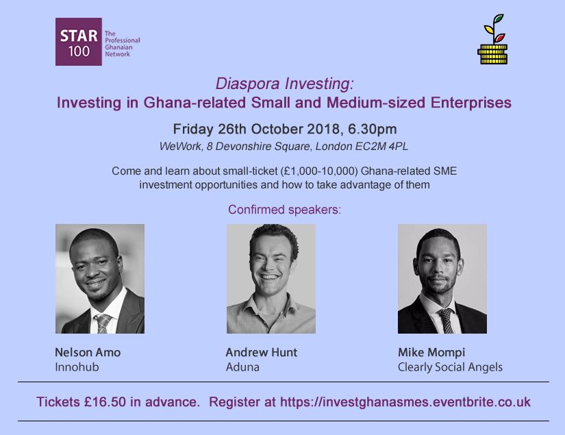 star100network's tweet photo. Good discussion today about diaspora investment at #ghios2018.  For an in-depth look at small-ticket diaspora investing in Ghana-related SMEs, join us this Friday evening, 26th October, in London.  Info and tickets: https://t.co/MHECoI8Yqm. #ghanadiaspora #investinghana https://t.co/IbzIVKhQ06