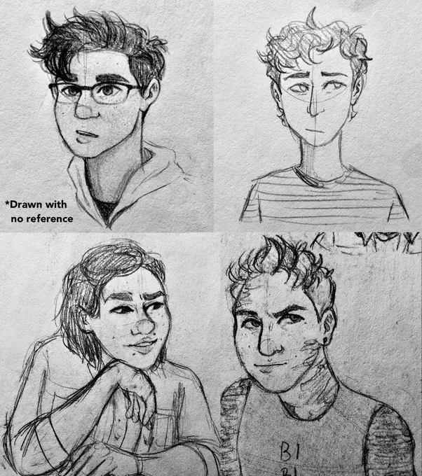 For some cool comparisons, here's the first sketches I ever did of each of these characters! (Michael was the first of the four and Rich was the last, but they were the first 4 characters I drew!) 