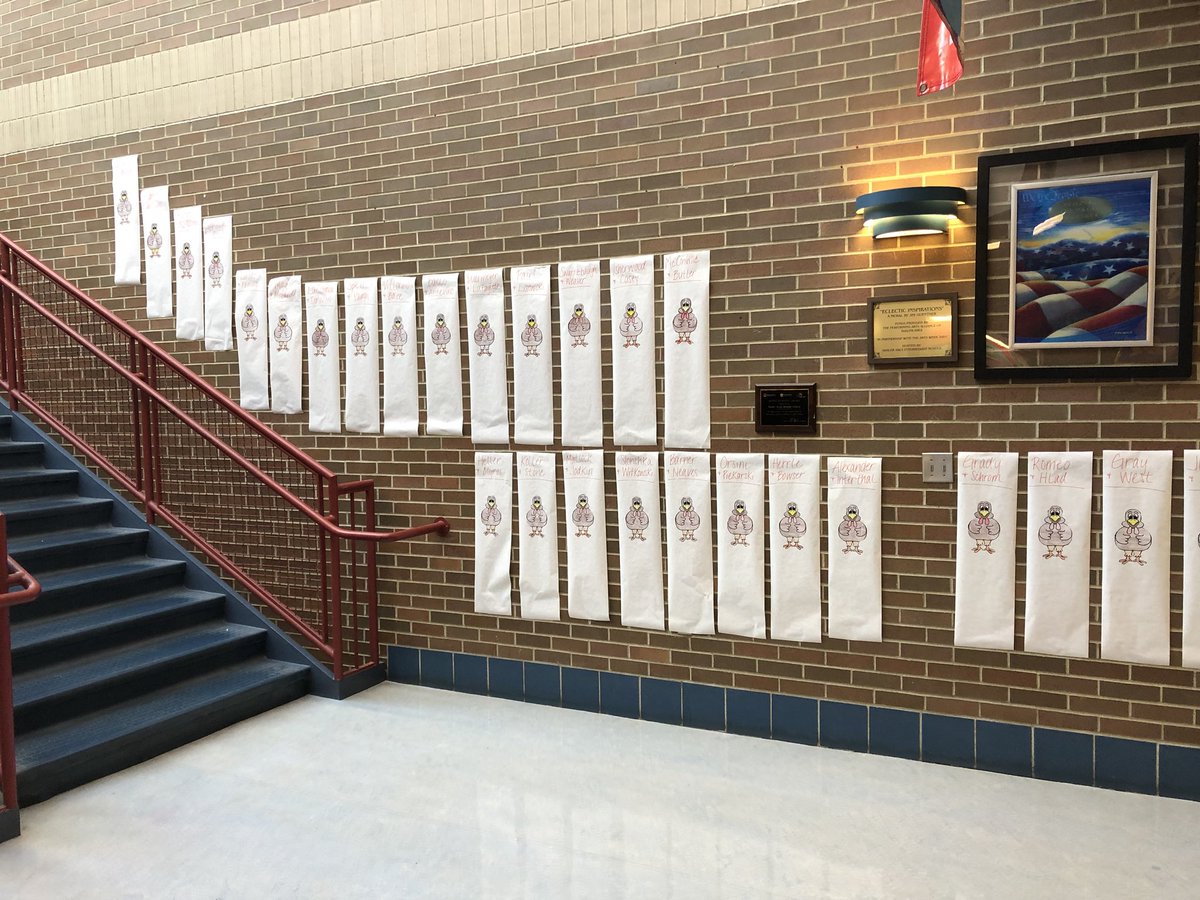SAMSTitans's tweet photo. The turkeys are hung in the hallway with great care, for all the SAMS students to stop and take a quick stare! The one with the most feathers and pumpkins will win a big prize, a breakfast party bigger than their own eyes!#thanksgivingoneverytable @NHCOhelps https://t.co/vY15an1FI0