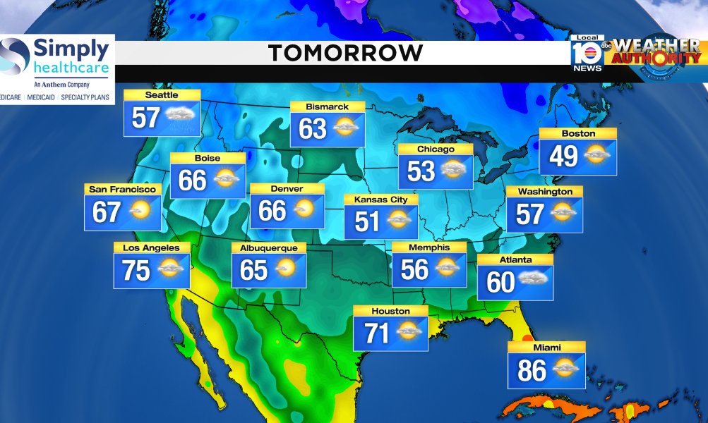 Here is the national forecast for tomorrow Presented by Simply Healthcare https://t.co/jKE7Ivnzar